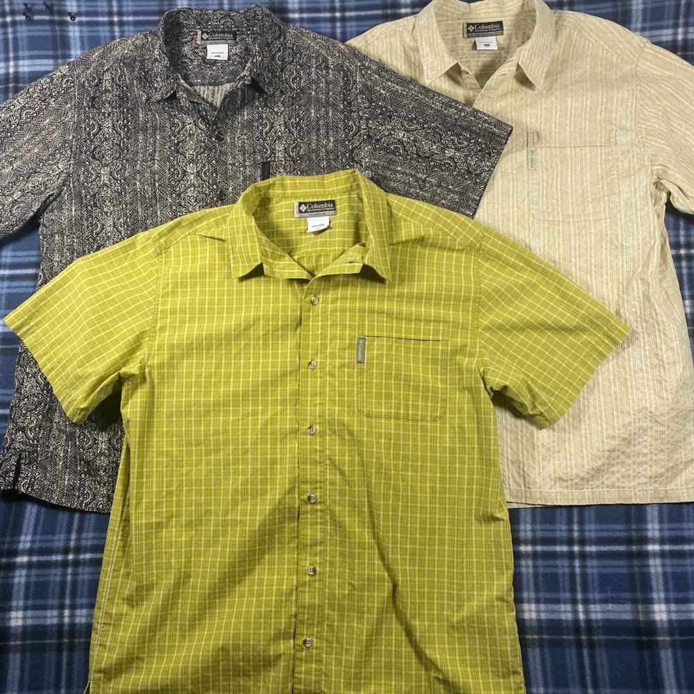 Lot of 3 Columbia Mens XCO Short Sleeve Button Up Shirts XL Plaid Tribal Outdoor